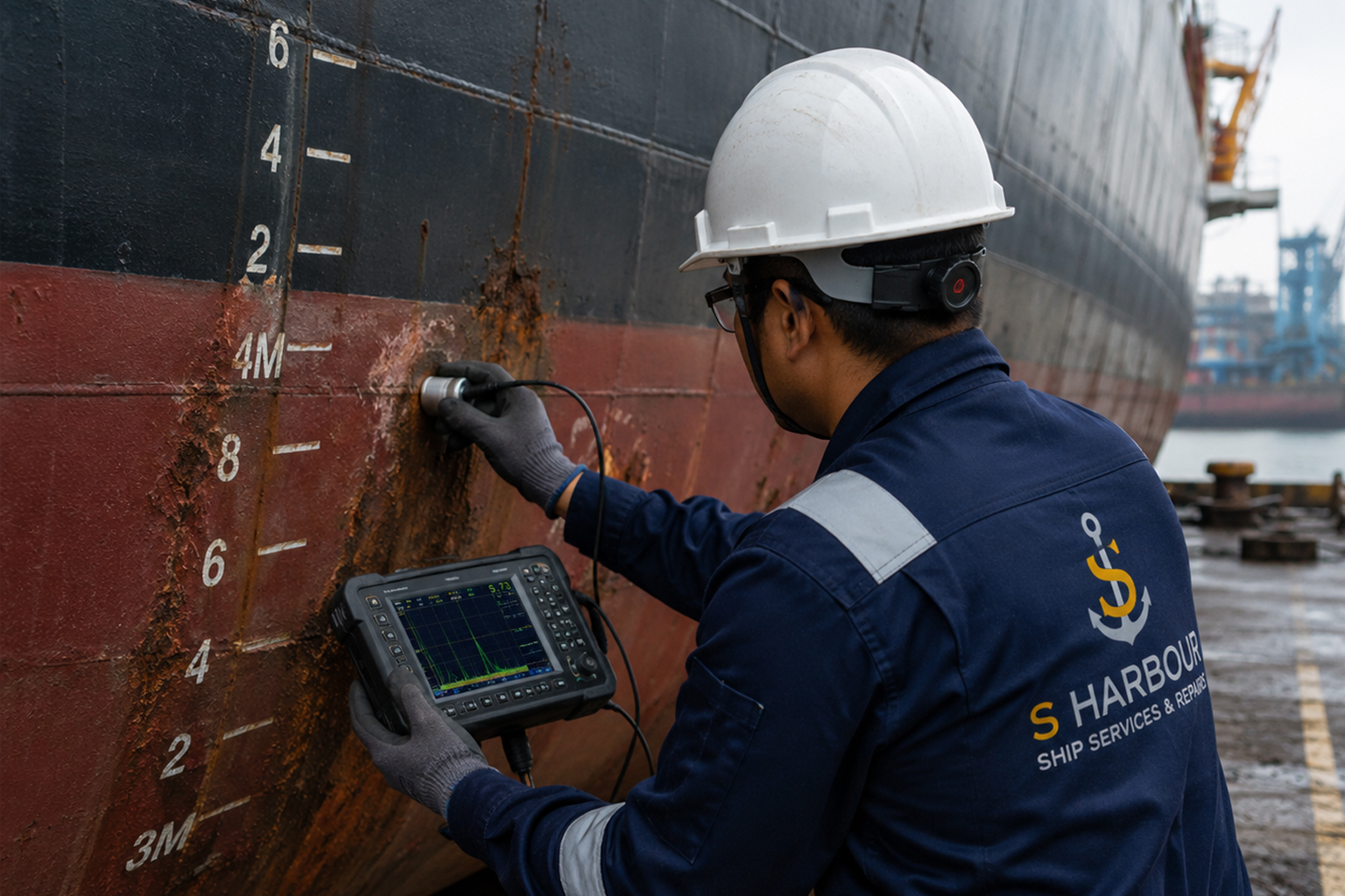 South Harbour Shipping surveyor conducting a vessel condition assessment