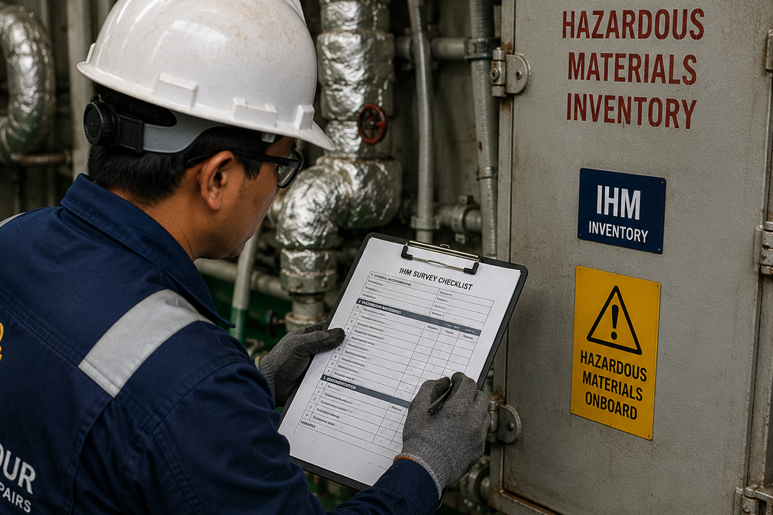 South Harbour Shipping surveyor conducting an Inventory of Hazardous Materials (IHM) survey