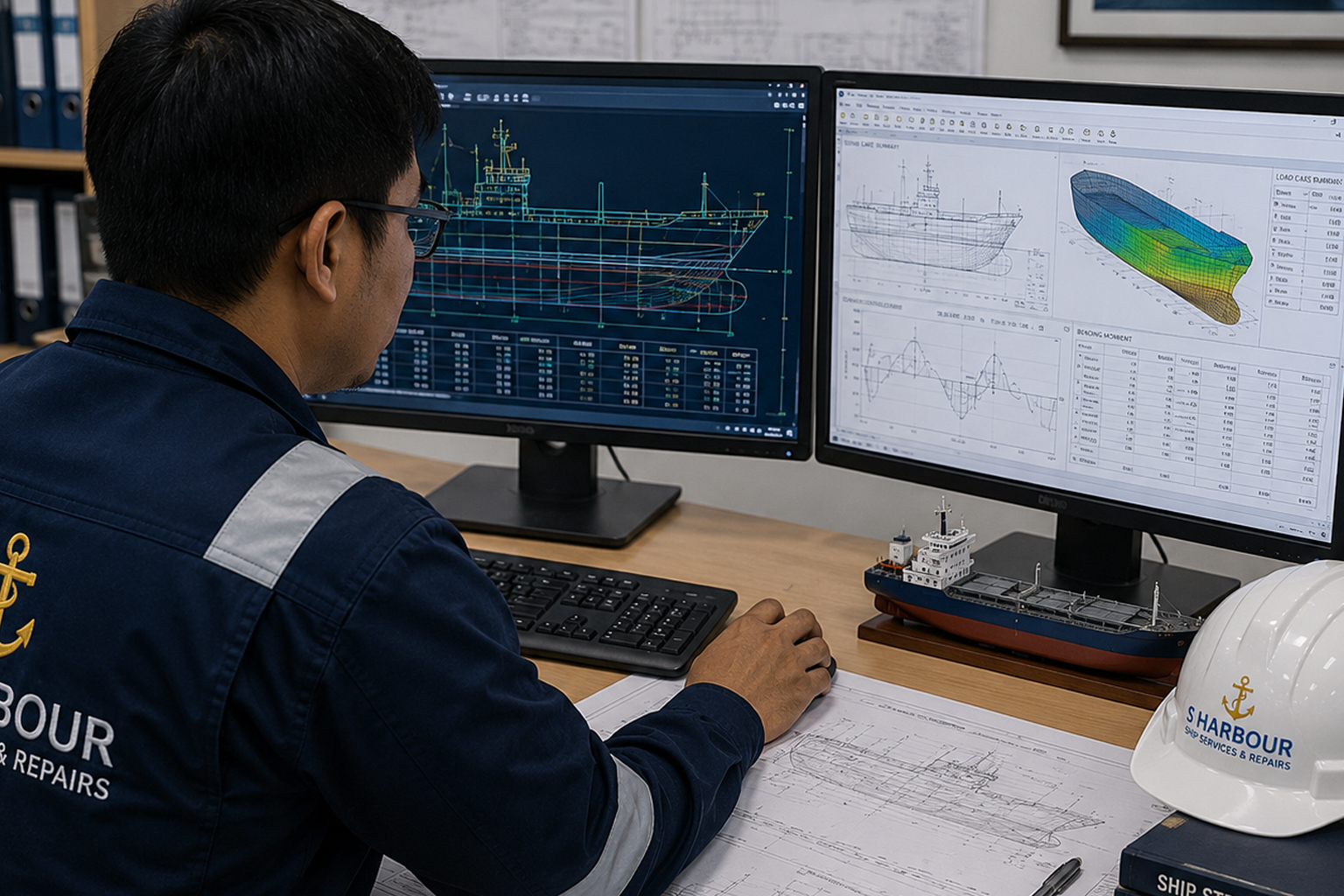 South Harbour Shipping naval architect preparing vessel design and stability calculations