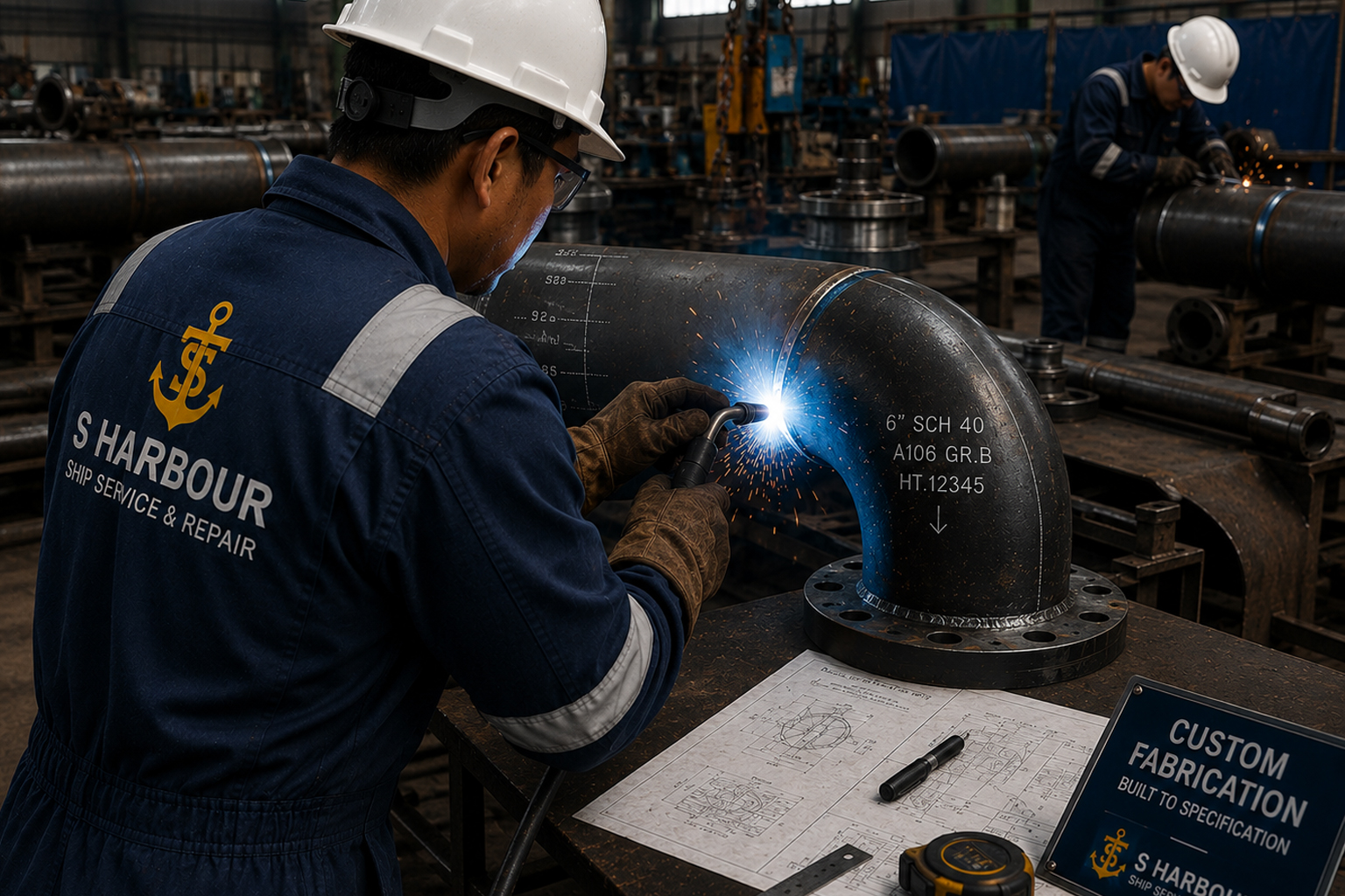 South Harbour Shipping fabricators carrying out custom pipe and steel fabrication work
