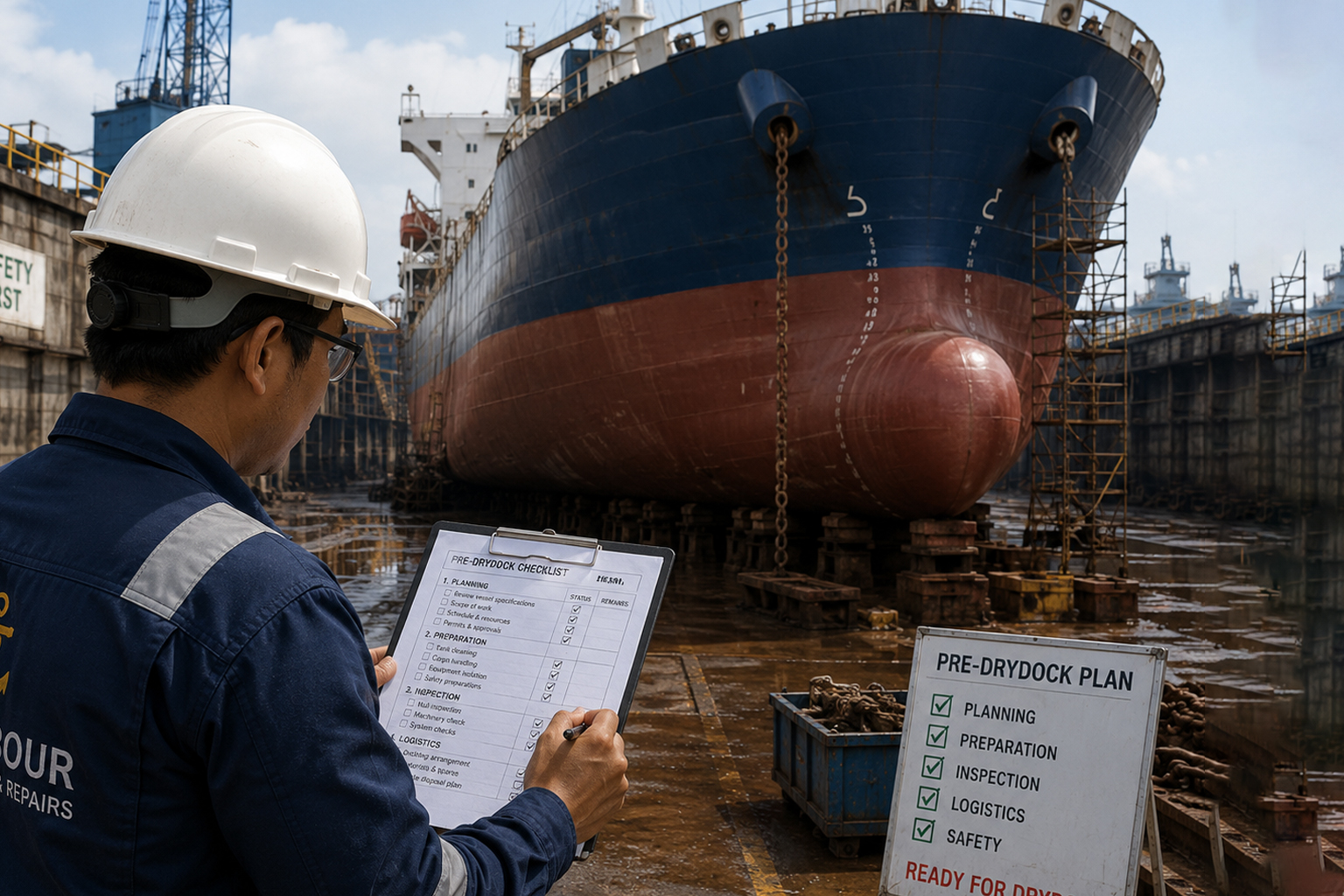 South Harbour Shipping team preparing a vessel ahead of drydocking