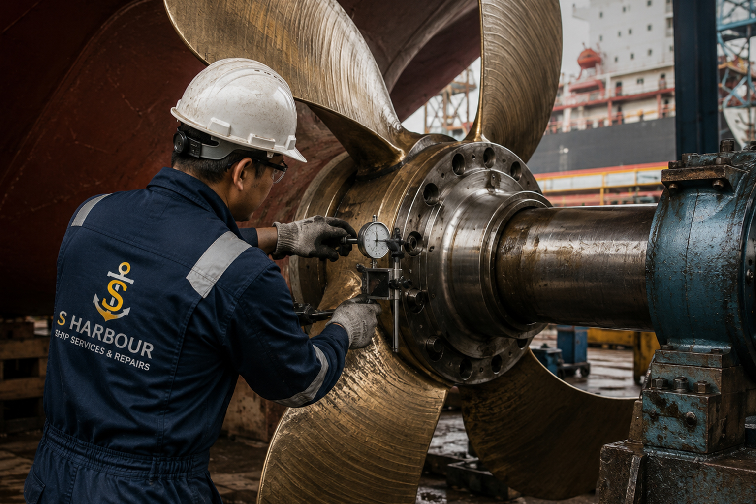 South Harbour Shipping technician carrying out propeller and shaft alignment repair work