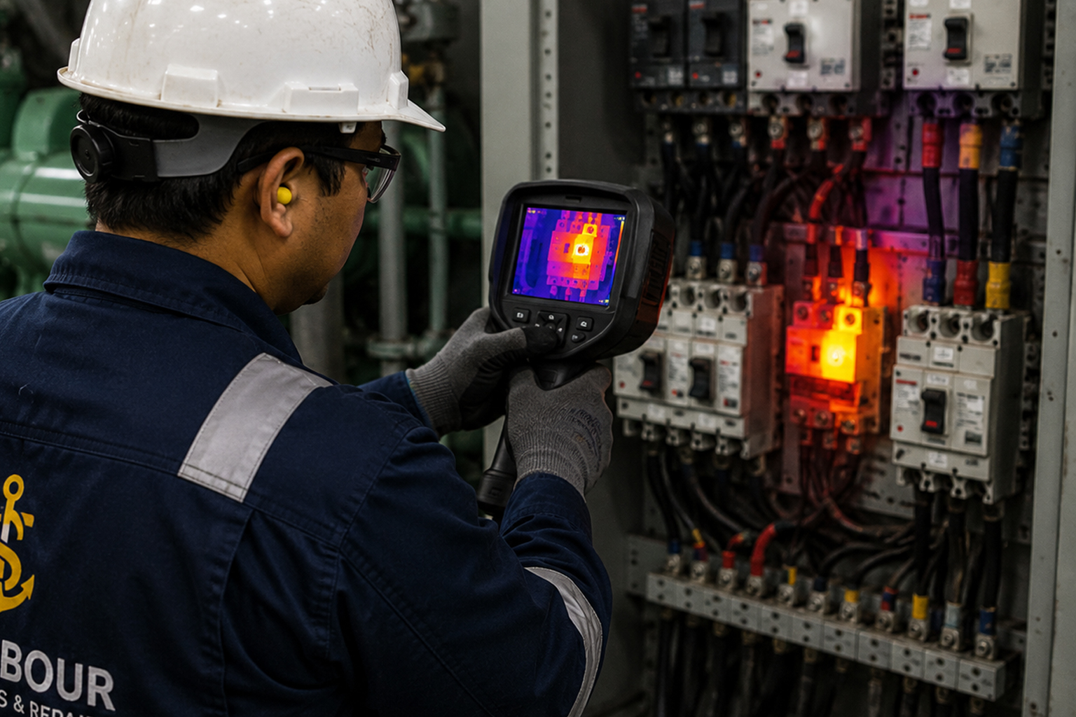 South Harbour Shipping technician using thermal imaging to inspect electrical equipment